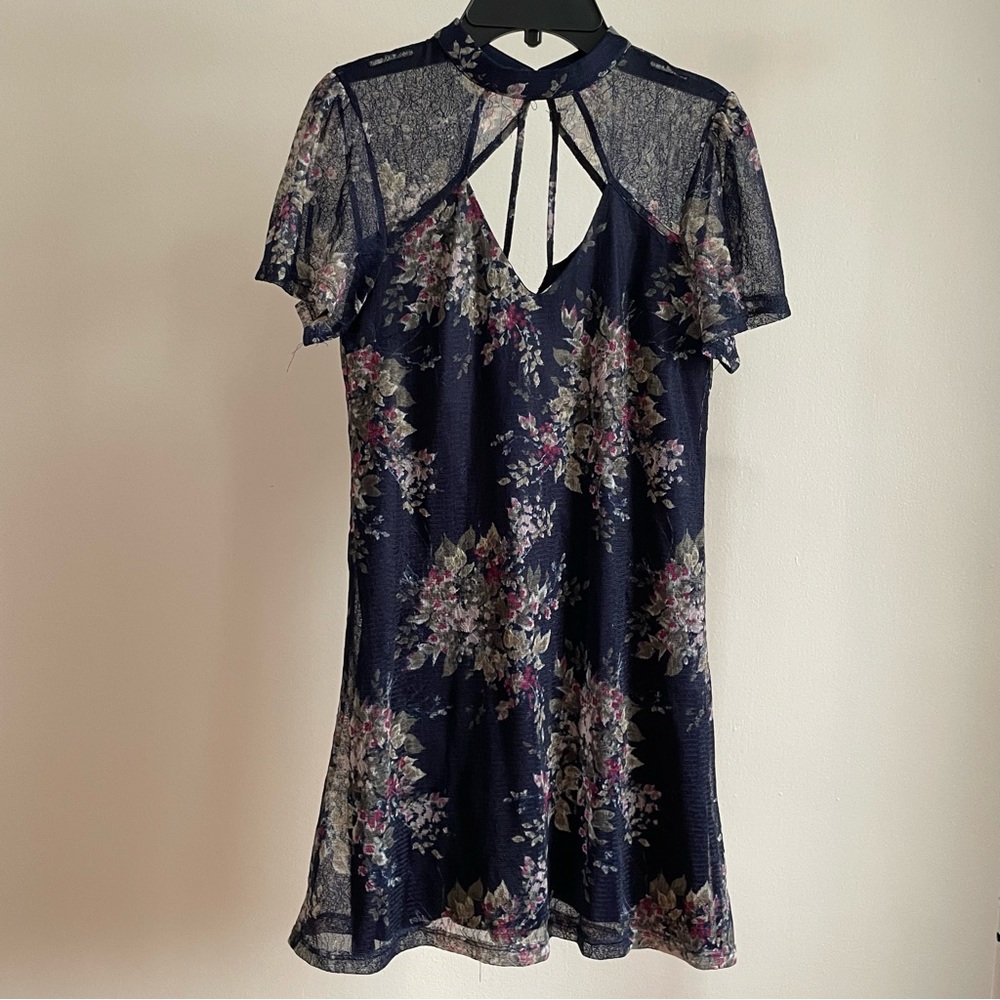 Floral Lace Midnight Blue Dress